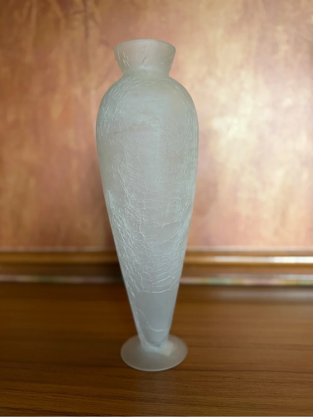 Frosted Crackle Glass Vase 14 Inch White Satin Matte Tall Table Centerpiece